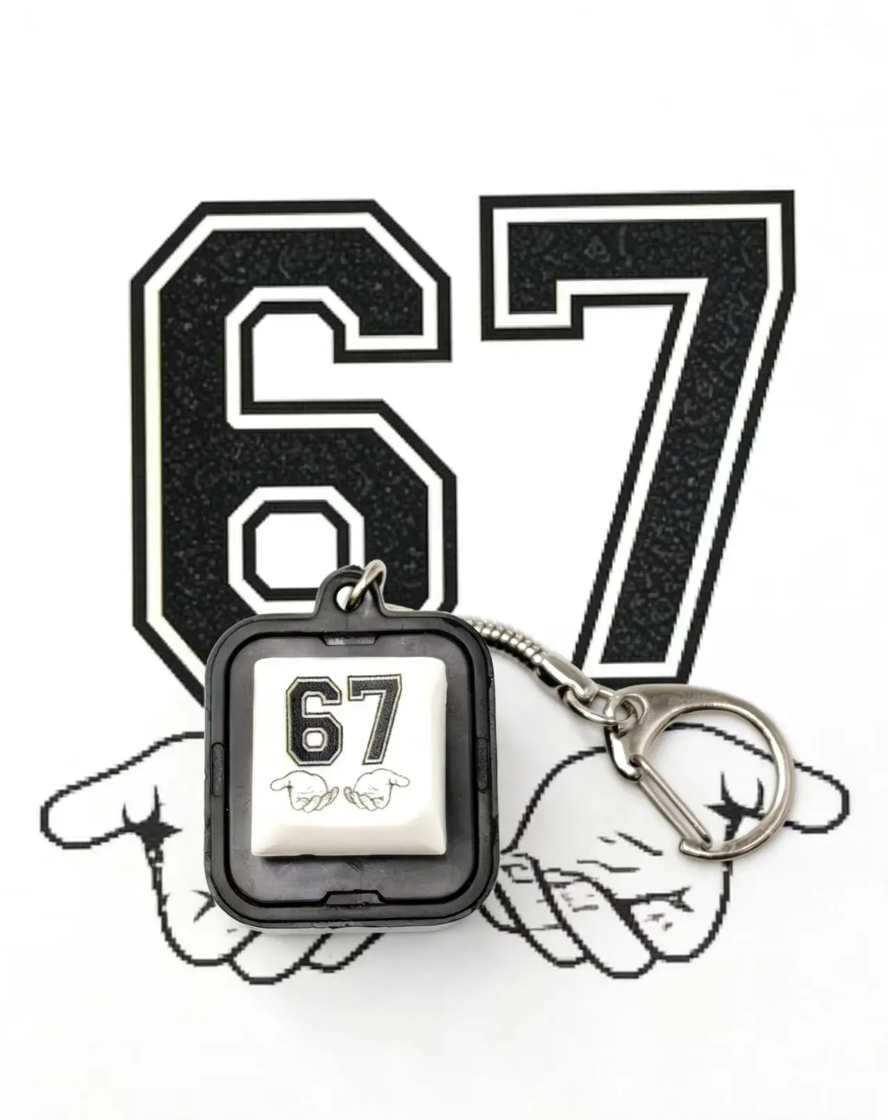 67 Sound Press Plastic Multifunctional Keychain - Rechargeable Light-Up Checkered Square, Stylish Keyring, Unisex Fashion Accessory, Daily Carry Pendant, Fun Stocking Stuffer