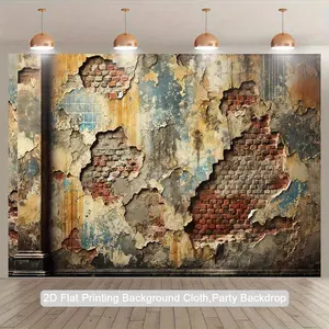 2D Flat, 1pc Realistic 3D-Style 2D Damaged Brick Wall Tapestry - Textured Brown/Beige/Burgundy/Turquoise/Rust/Gray/Pink/Purple - Easy Peel-Off Wallpaper Effect Backdrop, 2D Flat, Backdrop Banners For Wall, Photo Background Banner, Banner Background,