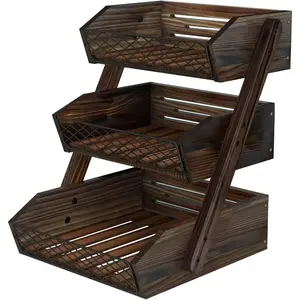 Fruit Basket for Kitchen, 3 Tier Fruit Bowl for Kitchen Counter,Wooden Vegetable Holder for Countertop