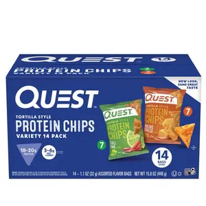 Tortilla Style Protein Chips Variety Pack 14 Count - 18-20g Protein Chili Lime & Nacho Cheese Flavor Snacks