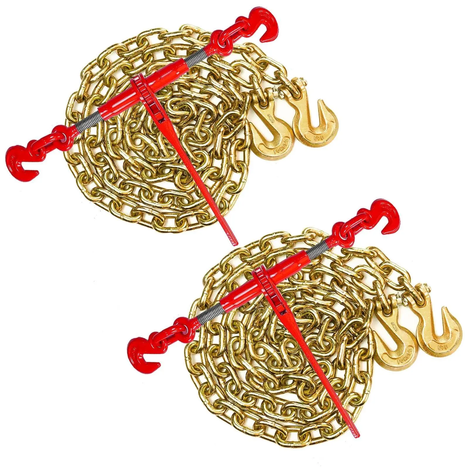 GAOMON Chains and Binders Kit 3/8-1/2in, G70 Chain Ratchet Load Binders Set of 2