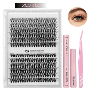 False Eyelash Kit，30D-40D Individual Cluster Lashes Mix 9-17mm Length, 240 Pieces,Ultra-Thin Invisible Band Natural Curl Volume DIY Eyelash Extension,Reusable Lash Kit