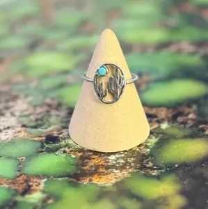 Cactus Turquoise Ring - Sterling Silver - Size 8