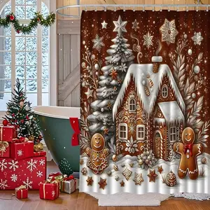 Christmas Tree Gingerbread Snowflake Shower Curtain, Perfect for Bathroom Decor, Easy to Clean, Multiple Sizes Available, Includes Hooks