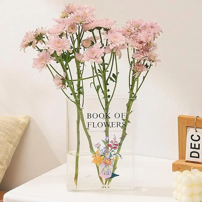 Book Vase for Flowers, Clear Acrylic Book Vases, Modern Decorative Vases for Home, Modern Decorative Vase for Home, Bedroom, Living Room, Dining Table