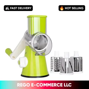 Hand-Cranked Rotary Cheese Grater for Shredding Fresh Cheese, Vegetables, And Nuts, Featuring a Non-Slip Suction Base And a Complimentary Cleaning Brush with Three Blades