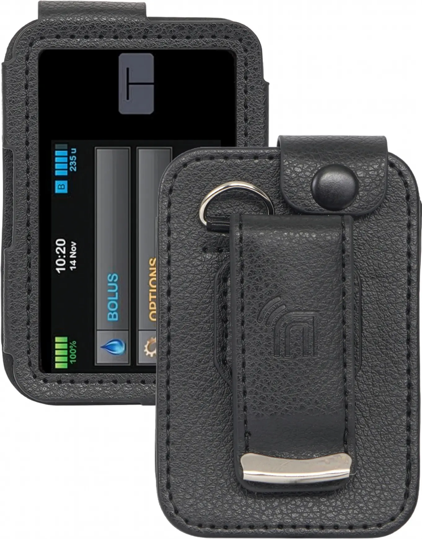 Case for Tandem t:Slim X2 Insulin Pump, Form-Fit Cover [Built-In Screen Protection] and [Rotating Metal Belt Clip] - Black Vegan Leather