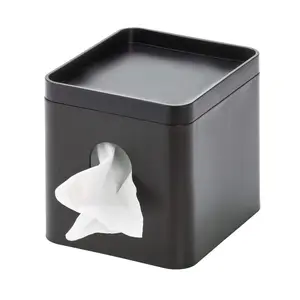 iDesign Facial Tissue Box Cover with Storage Tray, The Cade Collection – 6.1" x 5.15" x 5.4", Matte Black
