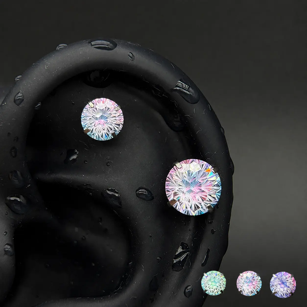 Firework Cut Cubic Zirconia Studs, 6-8mm Gradient Titanium Men's Earrings, Hypoallergenic Sparkling Ear Jewelry for Women & Men, Unisex