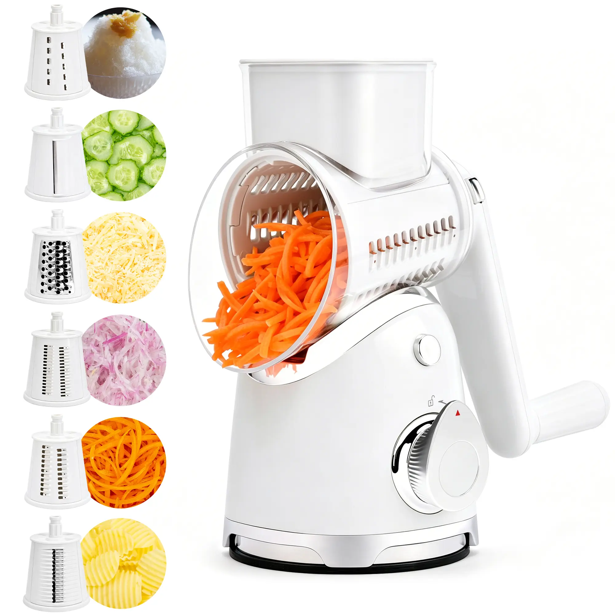 SUSTEAS 6-in-1 Peeler-Grater Mandoline Cutter - Kitchen Gadgets with Strong Suction Cups, Hand Guard, Multi-Grater Tray, Vegetable Slicer, Ice Crusher for Shredding Cabbage, Cheese & Everyday Use