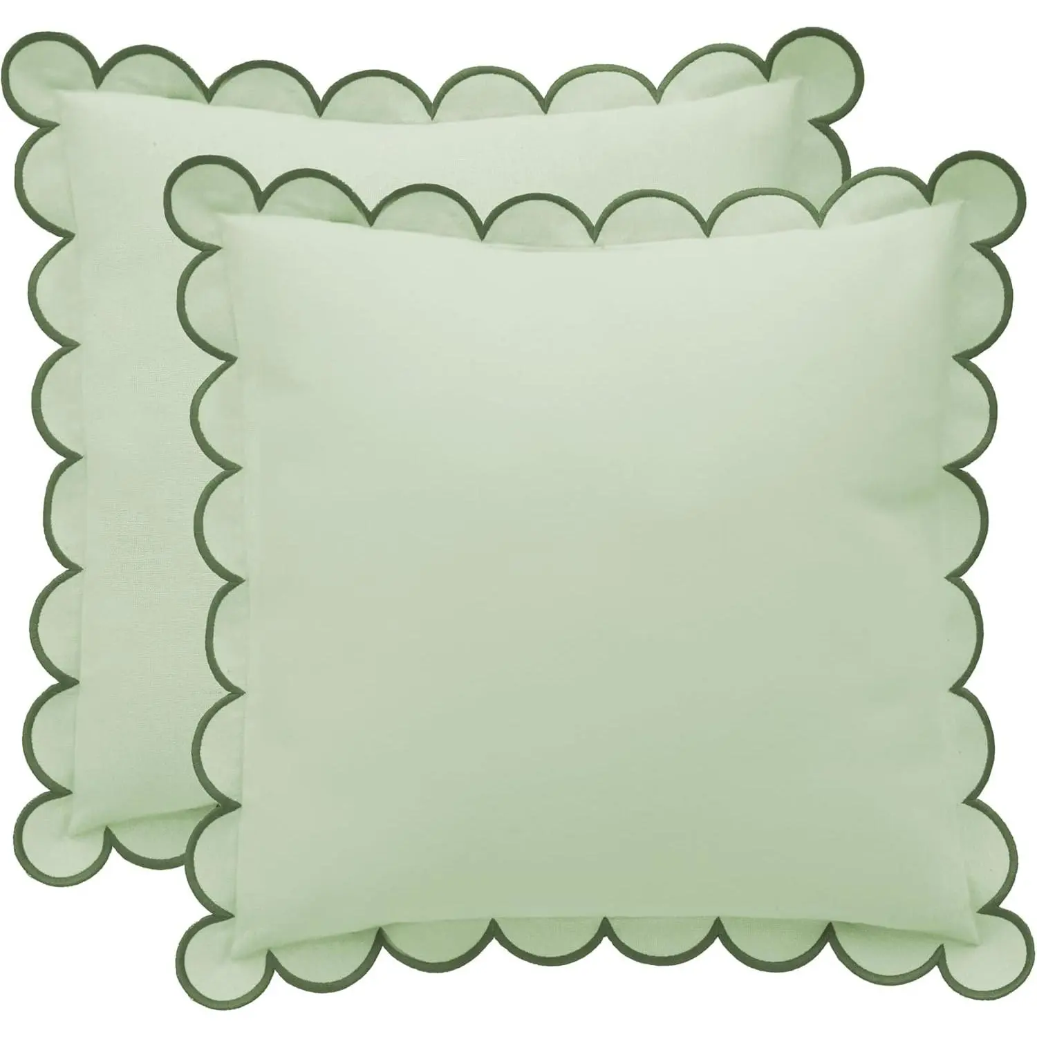Green Scalloped Pillow Cover - Set of 2-18 x 18 Inch - Scallop Pillow Cover - Scalloped Pillows - Scallop Pillows -  Cotton - Grandmillennial Style (Moss Green)