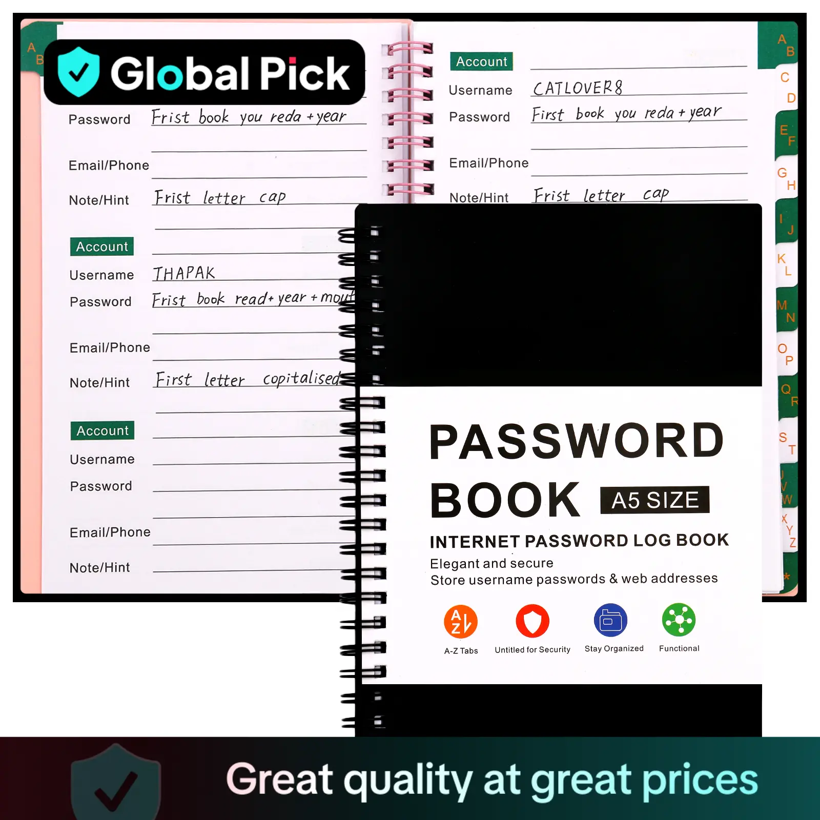 Password Book with Alphabetical Pages, 1 Count A5 Password Logbook, Internet Website Password Keeper, Personalized Logbook for Secure Data Management