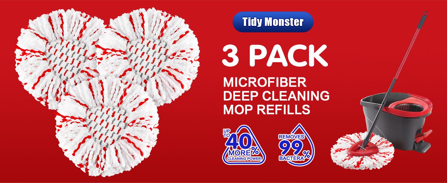 3 Pack Spin Mop Head Replacements with Scrub Pads