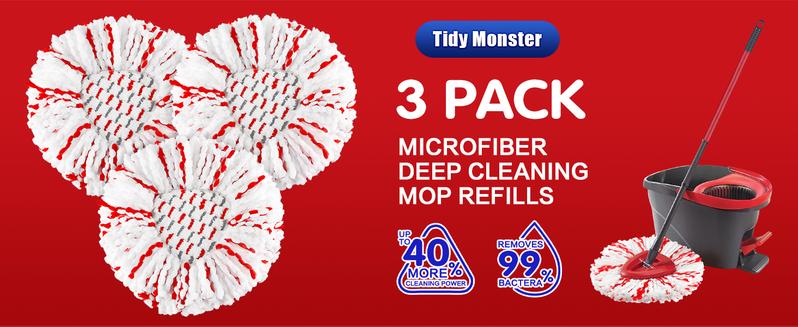 3 Pack Spin Mop Heads with Scrubbing Pad - 2024 Upgraded 2-in-1 Mop Head for O-Cedar EasyWring 1-Tank System. Built-in Scrub Pads for Stuck-on