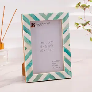 Handicraft Home Handmade Chevron Picture Frame Bone Inlay Green in 4 sizes