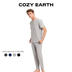 Cozy Earth Men’s Bamboo Stretch-Knit Tee & Pant Pajama Set | Ultra-Soft Bamboo Viscose Lounge Set