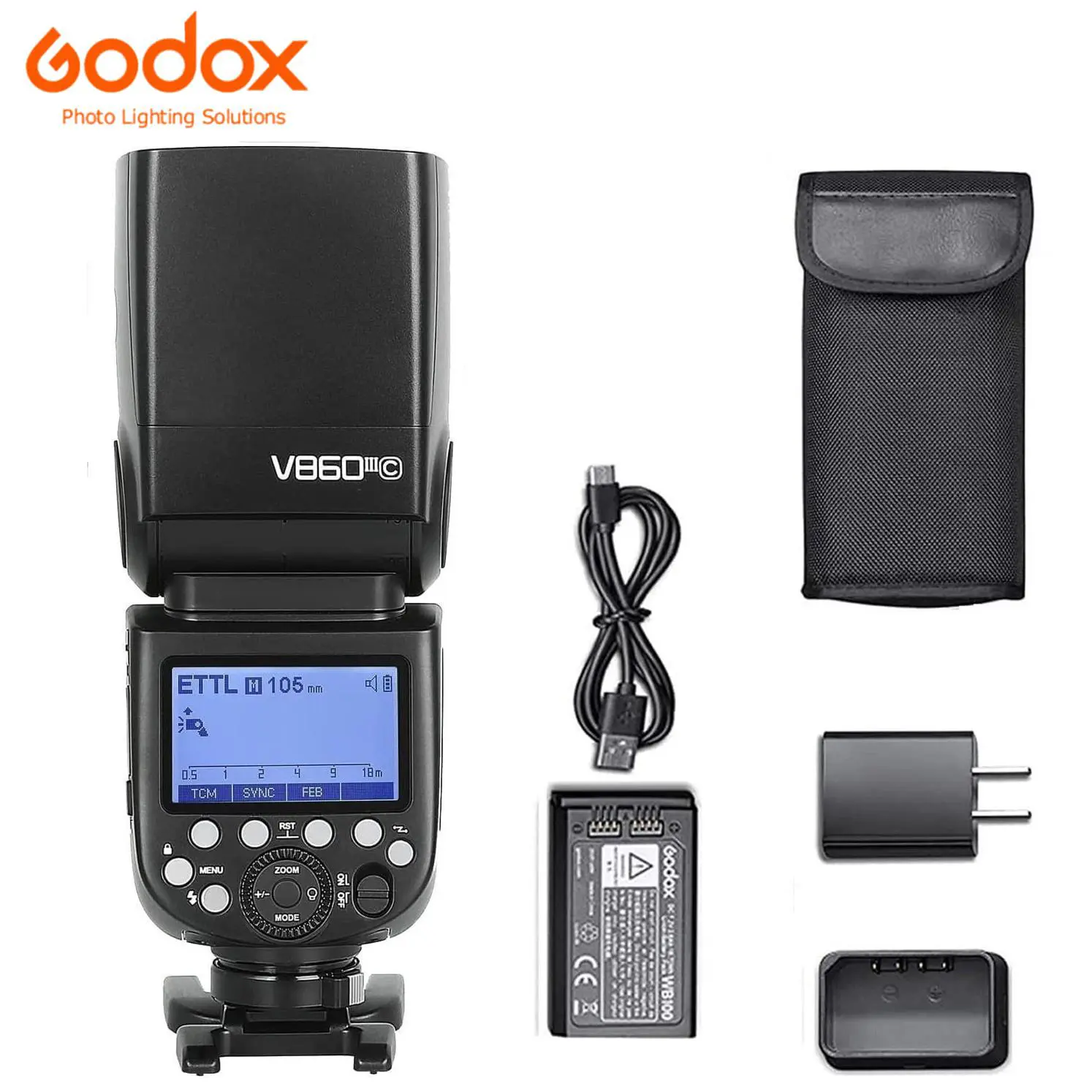 Godox V860III-C Speedlite Flash Unit for Canon Cameras, Camera Tech Accessories, 2.4G HSS 1/8000s, 480 Full-Power Bursts, 7.2V/2600mAh Lithium Battery, 0.01-1.5s Recycle Time, 10-Level LED Modeling Lamp, 1 Charger, 1 USB Cable, Rechargeable Cells, Ttl Mod