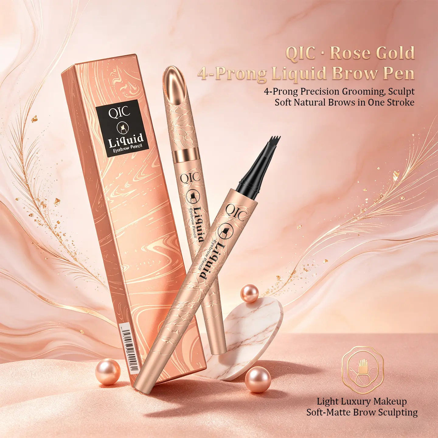 QIC #SummerVibes UCANBE Eyebrow Pen, Dual-Ended Eyebrow Pencil with 4-Fork-Tip & Gel Eyeliner for Women, Eye Brow Pen with Gel Eyeliner Pencil, Microblading Eyebrow Pencils with Hair Like Strokes, Light Brown Cosmetic Makeup