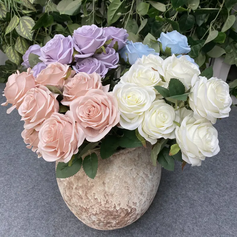(10 Bunches) 9 Heads Medium Faux Silk Artificial Rose Bouquet, Realistic Long Stem Fake Roses, 17.7in Tall for Wedding Centerpiece Home Decor Party & Valentines DIY Floral Arrangement