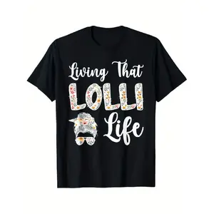 Lolli Grandma Life Lolli Grandmother T-Shirt |   Casual Crew Neck, Geometric-pattern, Regular Fit, All-season, Short Sleeve