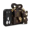 Women's Luxury Leather iPhone 17 Pro Max Wallet Cover - Phone Accessory with Brown Bear Keychain, Shoulder Strap, 360-Degree Protection for Fashion-Focused Users