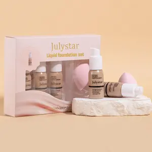 Long Lasting Makeup Set, 5 Counts/set Moisturizing Coverage Foundation & Makeup Setting Spray & Makeup Sponge, Professional Makeup Set for Women, Christmas Gift