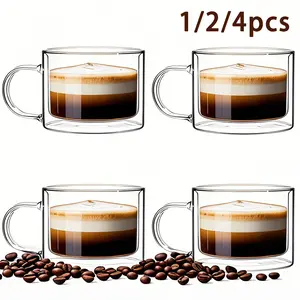 Glass Cups Set, 400ML Wide Mouth Double-Layered Design, Stylish Glass Cups, Glass Drinking Cup, Durable & Reusable, Perfect for Hot/cold Beverages, Family Parties, Daily Use