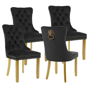Velvet Dining Chairs Set of 2/4/6, Modern Tufted Dining Room Chair, Upholstered Dining Chairs with Lion Head Pulls Ring and Golden Solid Wood Legs, Luxury Kitchen Chairs for Dining Room,Bedroom, Kitchen