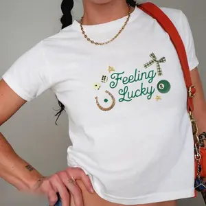 St Patricks Day Baby Tee, St Patty's Day Shirt, Lucky 7 Shirt, Y2K Baby Tee, Lucky Shirt, 90S Baby Tee, Coquette Shirt, Irish Baby Tee Shirt White