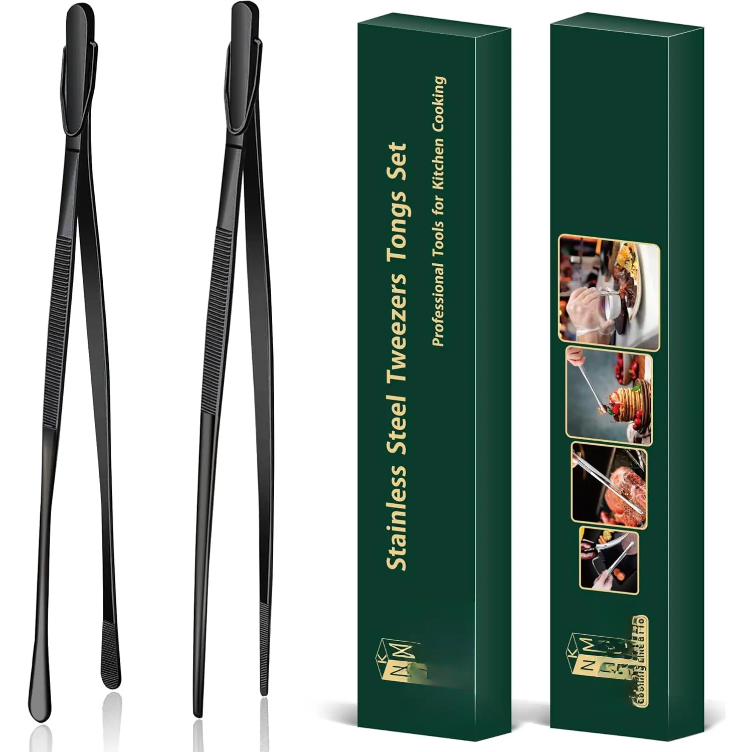 2 count 12-Inch Cooking Tweezers Fine Tweezer Tongs, Extra-Long Stainless Steel Kitchen Tweezers, for Grilling, Serving, and  Preparation,Black