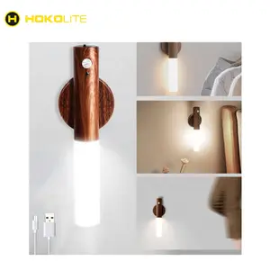 Hokolite Rechargeable LED Motion Sensor Closet Light in Wooden Texture with Magnetic Base for Easy Installation and Non-Glaring Design Modern Decor Smart Home