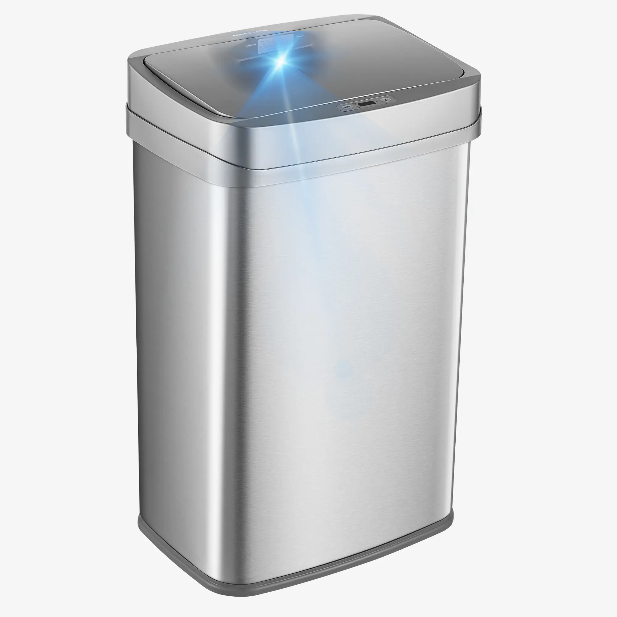 NINESTARS 13 Gallon Odor Neutralizing Smart Kitchen Trash Can, UV Ozone Dual Purification, Motion Sensor Garbage Bin, Power Adapter, ONT-50-81SL Stainless Steel, Silver, Nova Series Odor Control