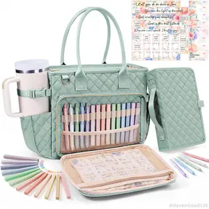 Large Bible Bag with Bible Cover Case for Women, Quilted Church Tote Bag Bible Carrying Case w/Shoulder Strap, Bible Study Supplies Journaling Kit Bible Accessories Christmas Christian Gifts for WomenAHavenGoods26