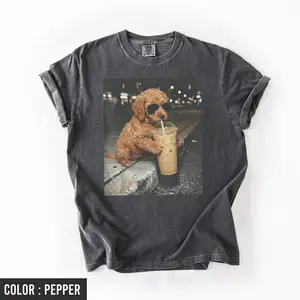 Goldendoodle Drinking Iced Coffee Shirt, Funny doodle Dog Meme Tee, Animal Shirt, Coffee Lover Meme Shirt, Comfort Colors T-Shirt, Unisex Tee