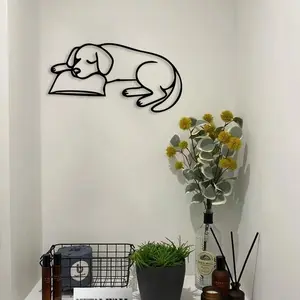 Minimalist Sleeping Dog Line Drawing Wall Sculpture - Classic Iron Metal Wall Art for Pet Lovers,