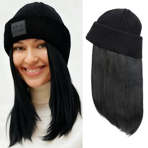 MY-LADY Beanie Wigs Knitted Hat Wigs with Synthetic Straight Hair for Women 11/18 Inch Length Warm Comfortable Cap Natural Look Quick Hair Done