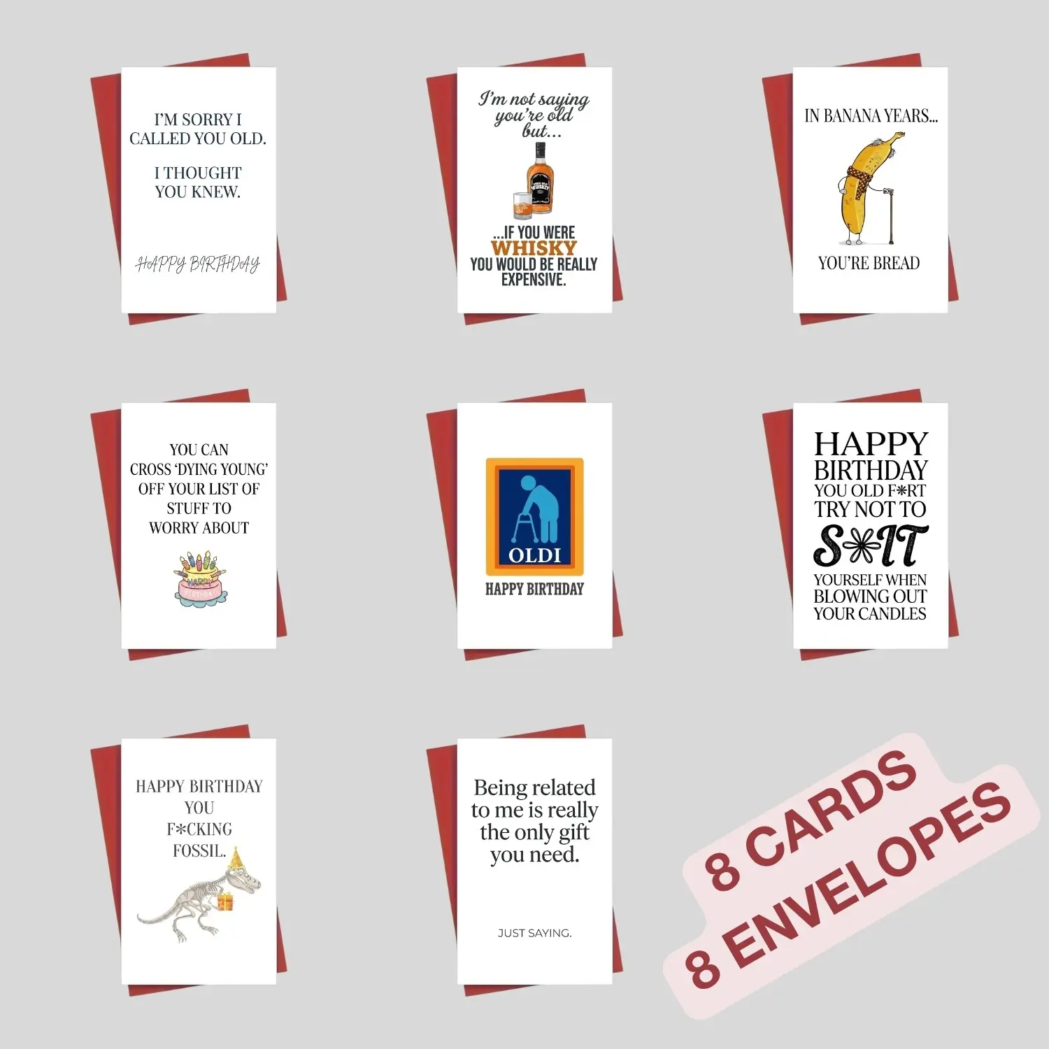 16Pcs Sarcastic Birthday Cards Set, Happy Birthday Cards Bulk, Funny Rude Greeting Cards Bulk, Hilarious Birthday Gifts for Bestie & Siblings, Sassy Birthday Cards with Envelopes, Friend Birthday Card