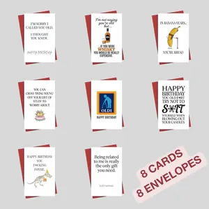 16Pcs Sarcastic Birthday Cards Set, Funny Rude Greeting Cards Bulk, Hilarious Birthday Gifts for Bestie & Siblings, Sassy Birthday Cards with Envelopes