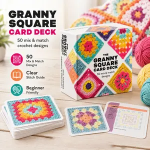 50pcs Crochet Hook Pattern Card Set, Classic DIY Granny Square Designs Knitted Pattern Set, DIY handicrafts, Clear Stitch Guide,Crochet Kit for Beginners, Awesome Color Combinations and Designs,DIY Blankets, Bags, Pillows