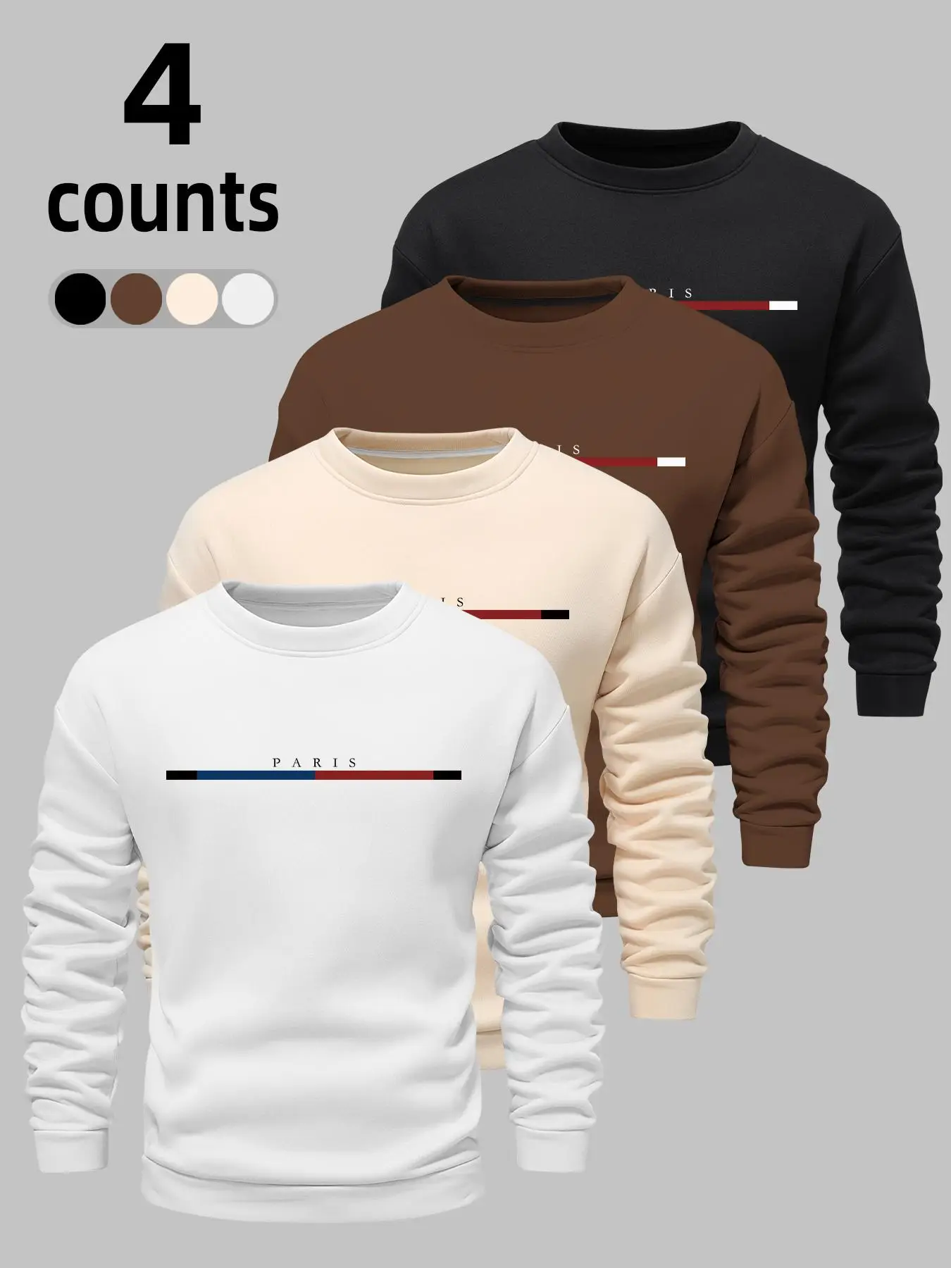 Men's Letter & Geometric Print Drop Shoulder Warm Sweatshirt, Casual Loose Long Sleeve Round Neck Pullover for Fall & Winter, Men's Clothes for Daily
