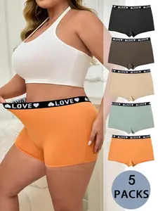 【Plus Size】 Heart Print Boxers, Casual Comfy Breathable Panty for Daily Wear, Women's Underwear for All Seasons