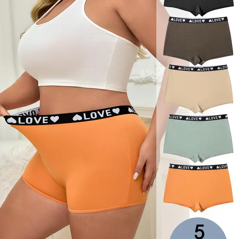 【Plus Size】 Heart Print Boxers, Minimalist Casual Comfy Breathable Panty for Daily Wear, Women's Underwear for All Seasons, Womenswear