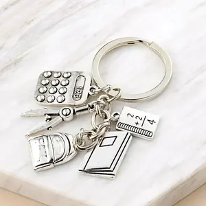 Back-To-School Calculator, Compass, And Notebook Combo Keychain | Iron Alloy, Preppy Style, Ideal For Students