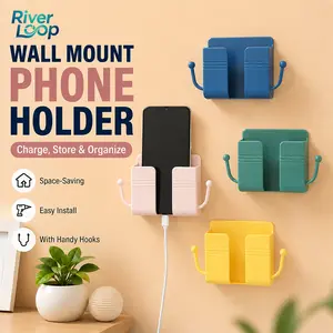 Pink-Self-Adhesive Wall-Mounted Phone Holder & Remote Control Organizer — No-Drill, Multifunctional Wall Storage Rack. Ideal for Bedrooms, Bathrooms, and Kitchens; Holds Mobile Phones (including while charging), TV/AC Remotes, Glasses, and Keys.