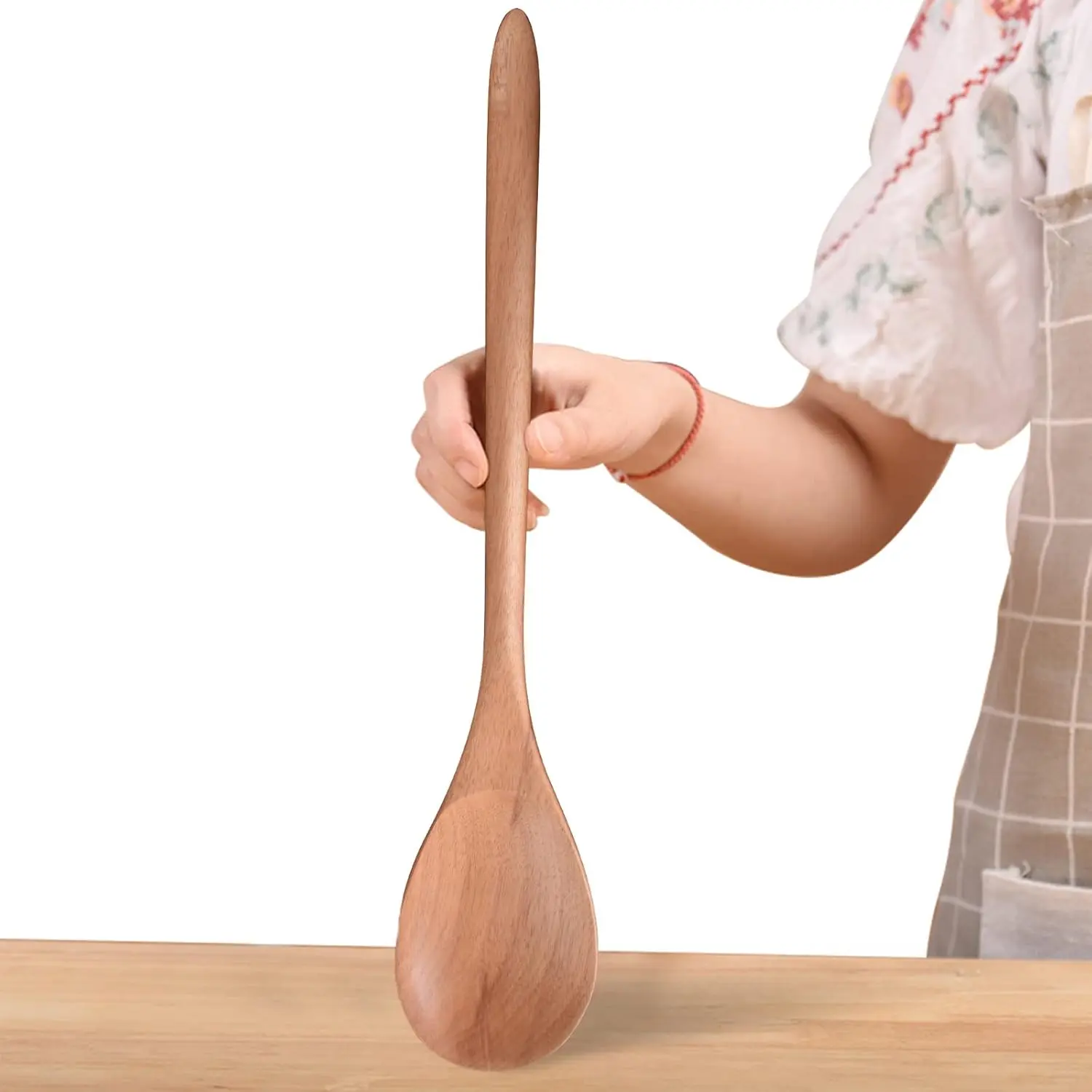 17-in Thick Wooden Cooking Spoon 1pc, Large Cookware Stirring Utensil with Long Handle, Smooth Finish Comfortable Grip Kitchen Serving Scoop for Big Pots