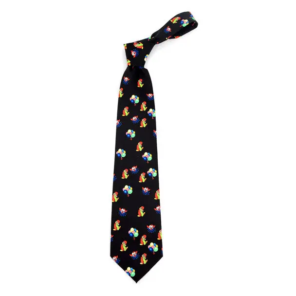 Men's Funky Parquet Clown Novelty Tie - Durable Polyester Printed Fabric, Clown and Balloon Prints, Colorful Designs, Vibrant Colors, Halloween Costume Accessory, Costume Accessories