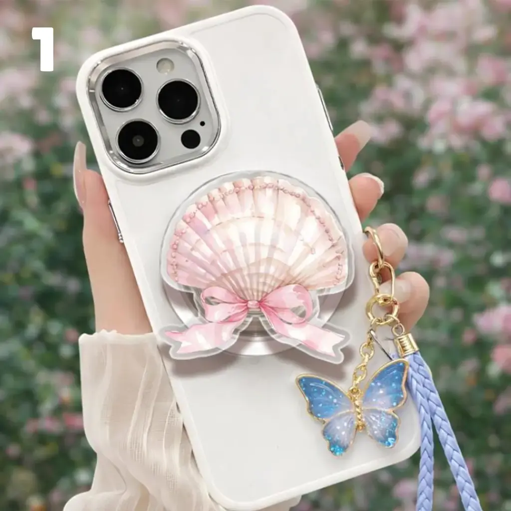 Seashell Bow Magnetic Phone Grip, Magsafe Kickstand, Coastal Summer Accessory