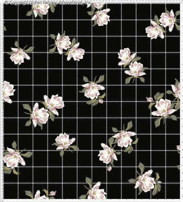 Crepe Techno Printed Ilana Floral Fabric by the Yard - Stretch Crepe Fabric Magnolia Pattern for Prom Dress Fabric