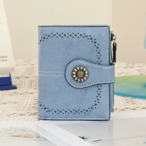 ProsperVogue Women's Small Leather Bifold Card Holder Wallet - RFID Blocking, Anti-Theft, Perforated, Front Decor, Zipper Coin Pocket for Daily Use