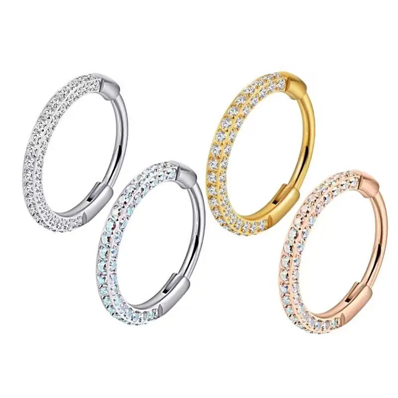 Titanium Triple Sided Micro Gem Hinged Nose Hoop Beauty Mark Jewelry G23 Solid Titanium Earring for Stylish Ear Piercings